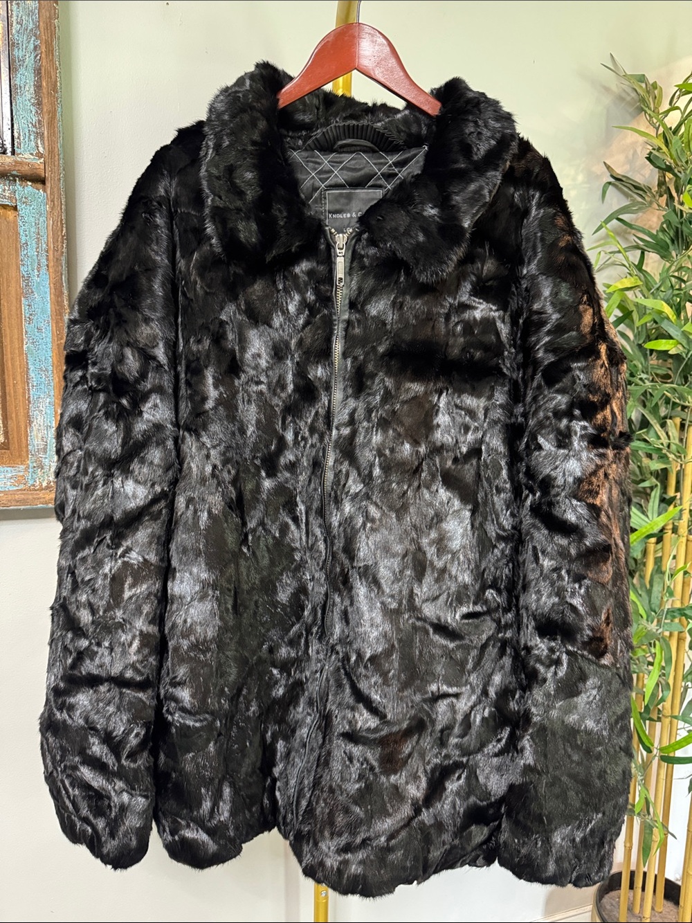 Knowles & Carter vintage Plush Black Fur Zip Jacket 5XL EUC